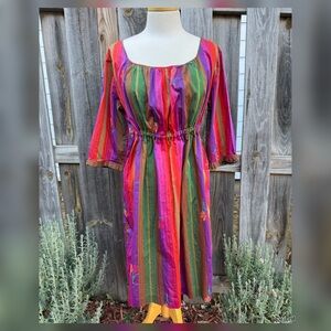 Vintage Italian Multi-Color Cotton Dress with Tie Back - One Size Fits Most